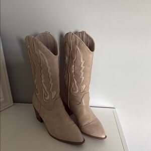 Cream Western-Style Women's Boots